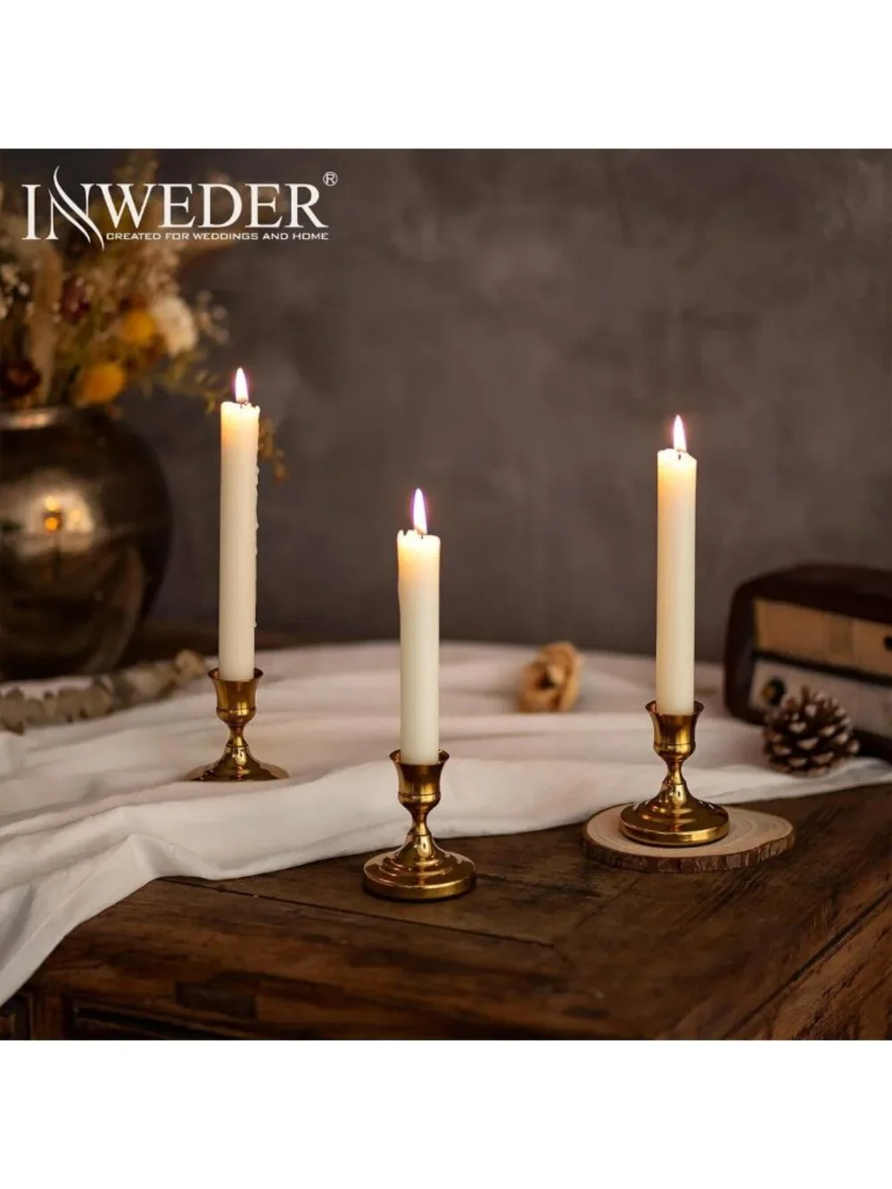 Vintage Gold Taper Candle Holders Set of 2 | Elegant Home Decor Accent